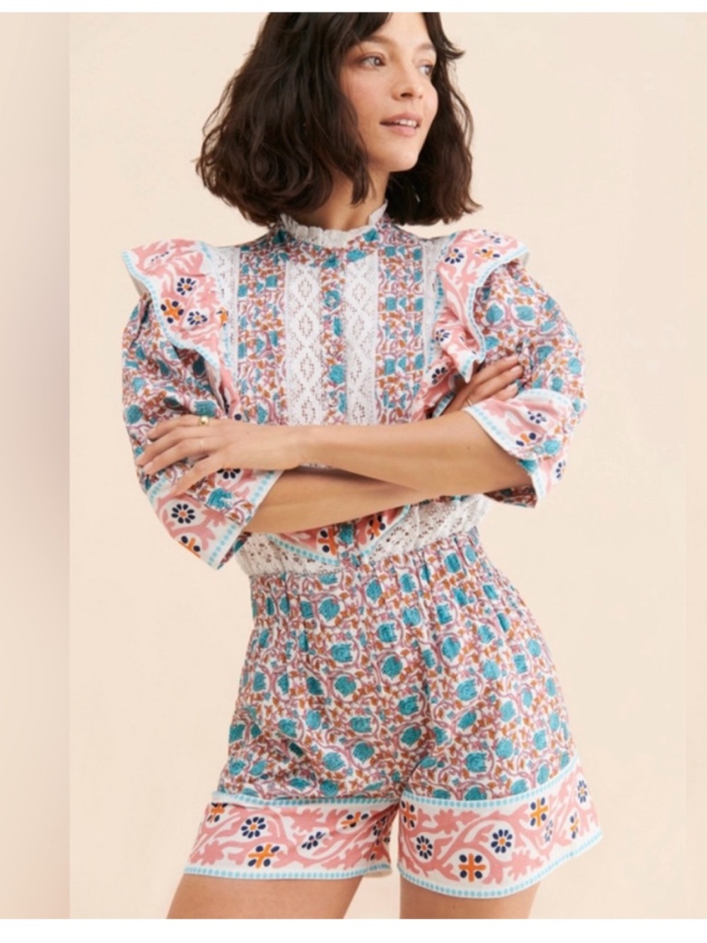 NWT Place Nationale Flounce Trim Romper Size Medium